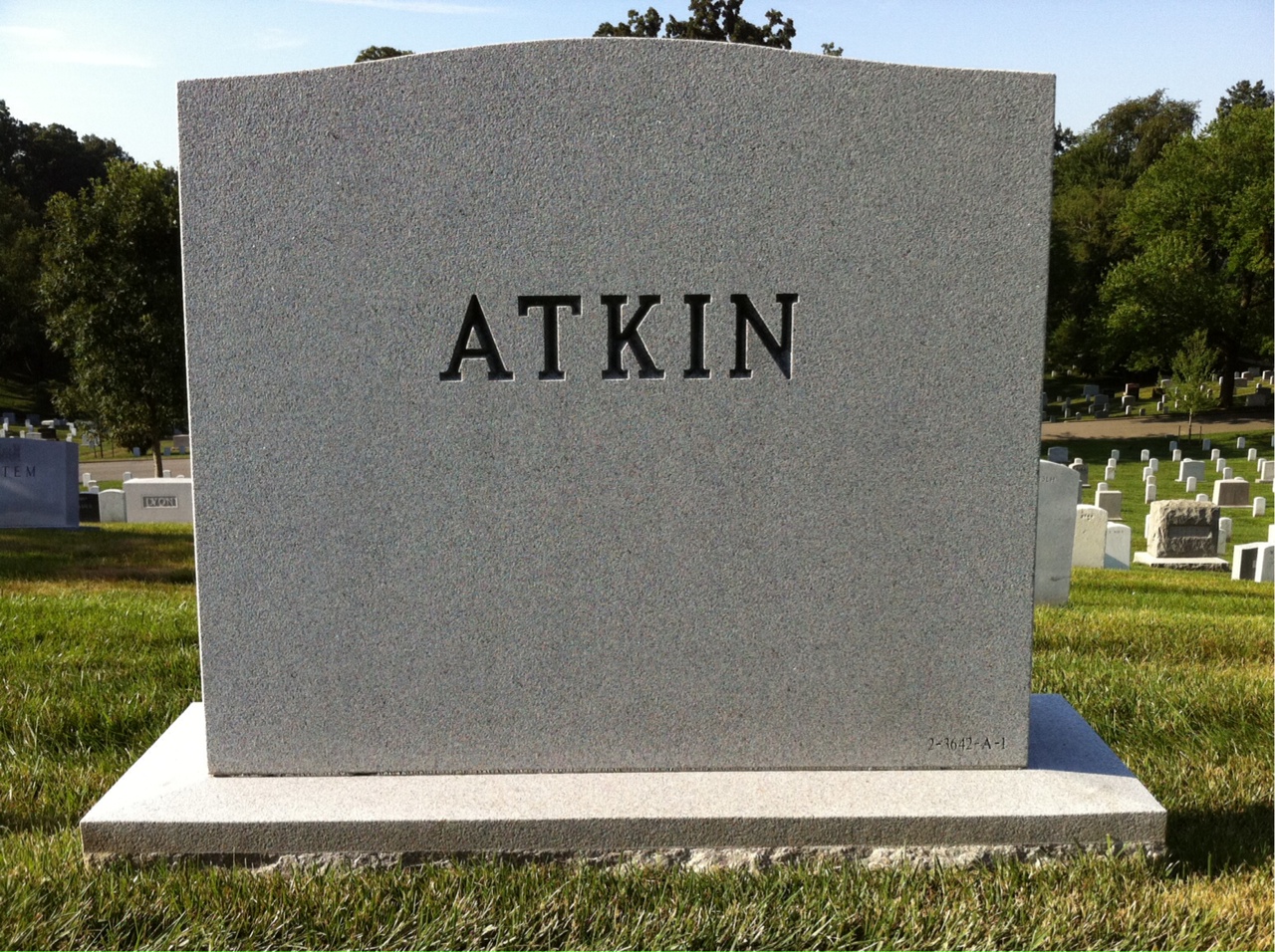 Back of headstone — Ernest Atkin