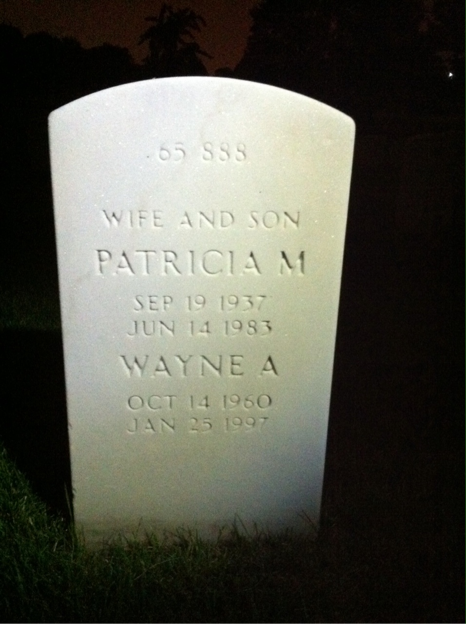 Back of headstone — Wayne Miller