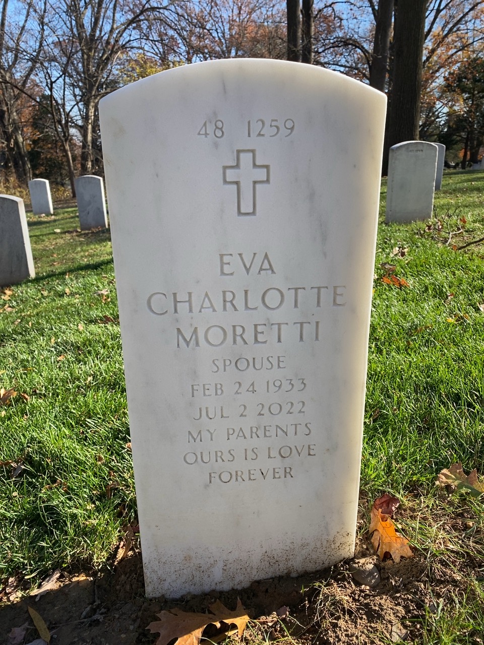 Back of headstone — Charles Moretti