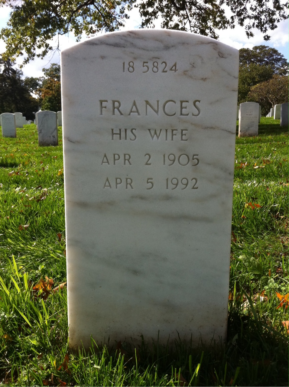 Back of headstone — Frances Argent