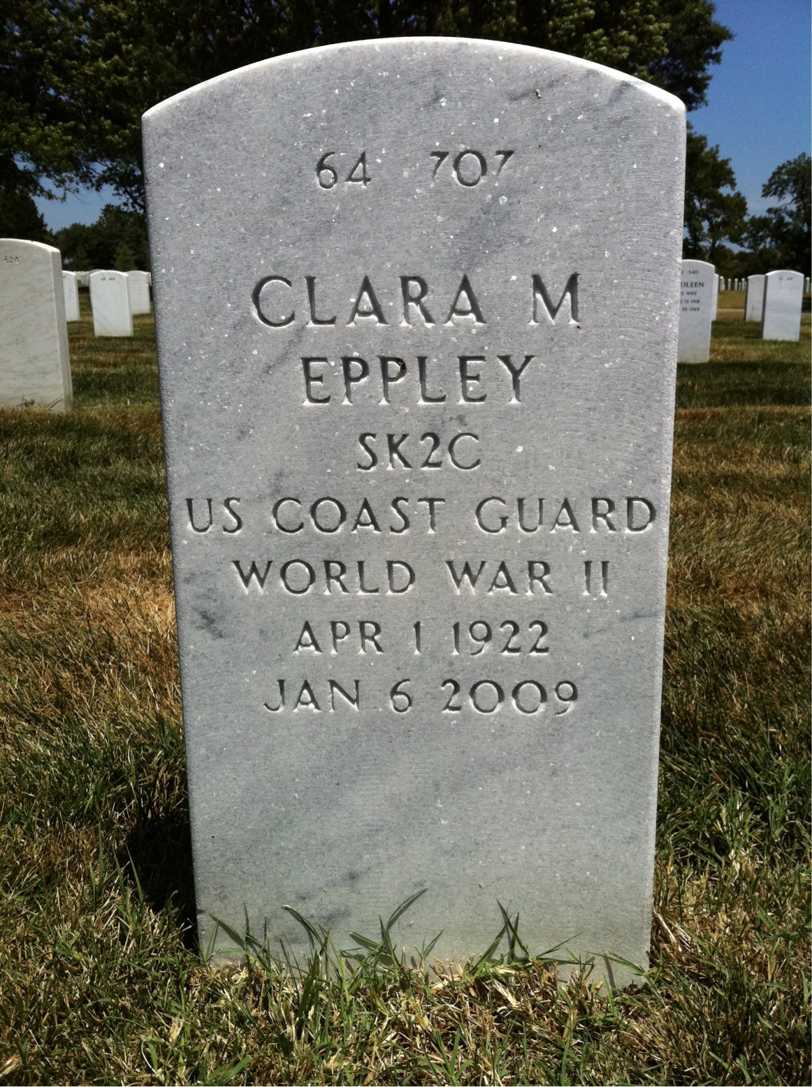Back of headstone — Clara Eppley