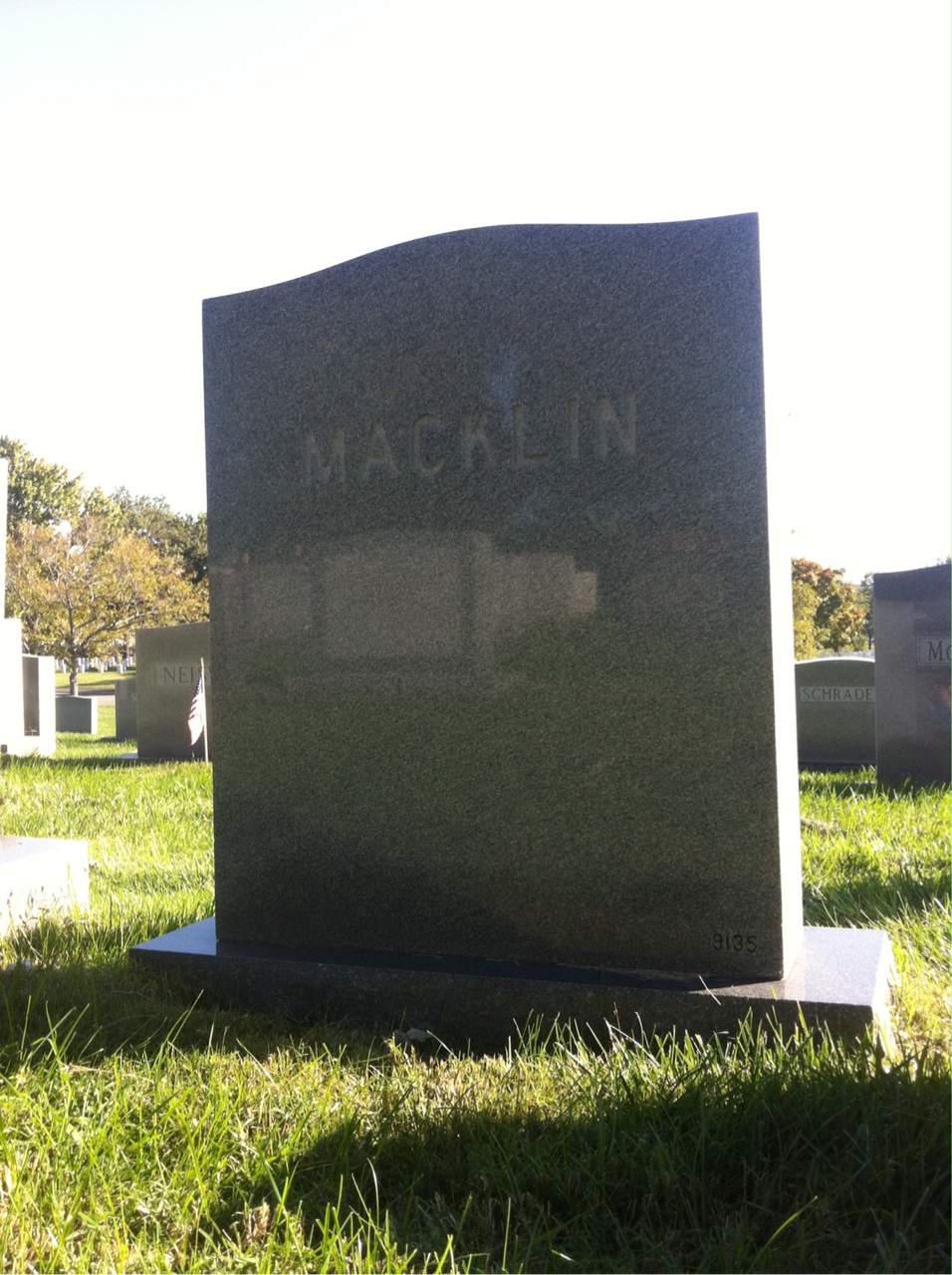 Back of headstone — Walter L Macklin