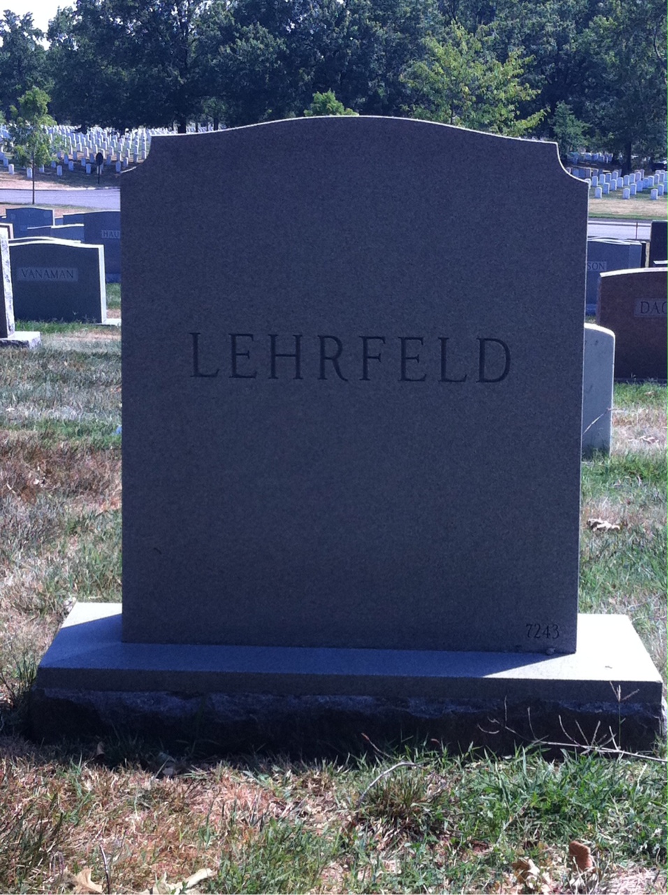 Back of headstone — William I Lehrfeld