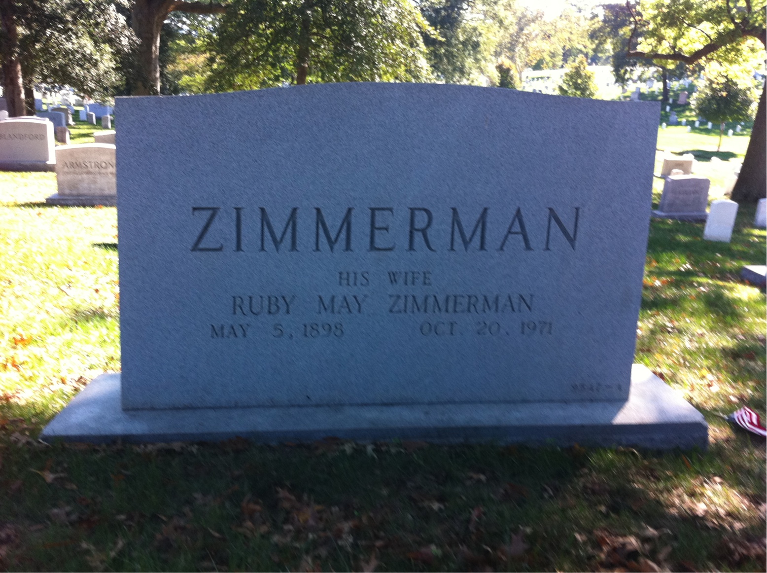 Back of headstone — Wayne C Zimmerman