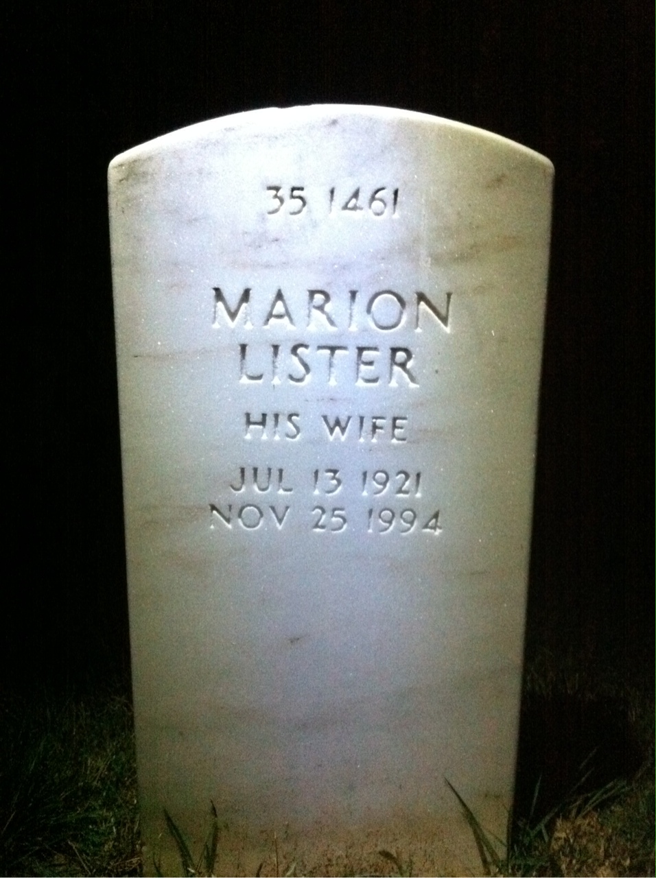 Back of headstone — Marion Moulton