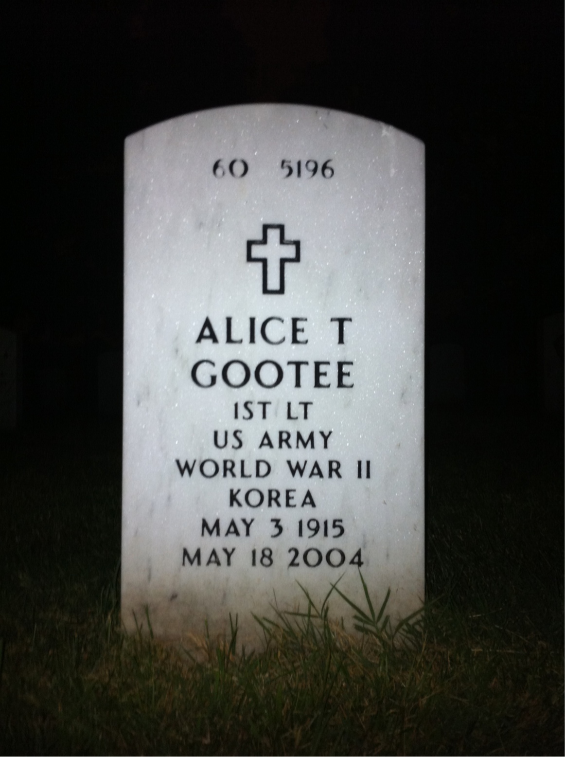 Back of headstone — Alice Gootee
