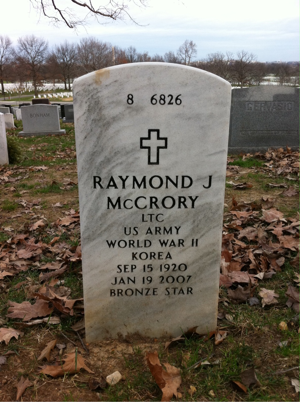 Back of headstone — Raymond Mccrory