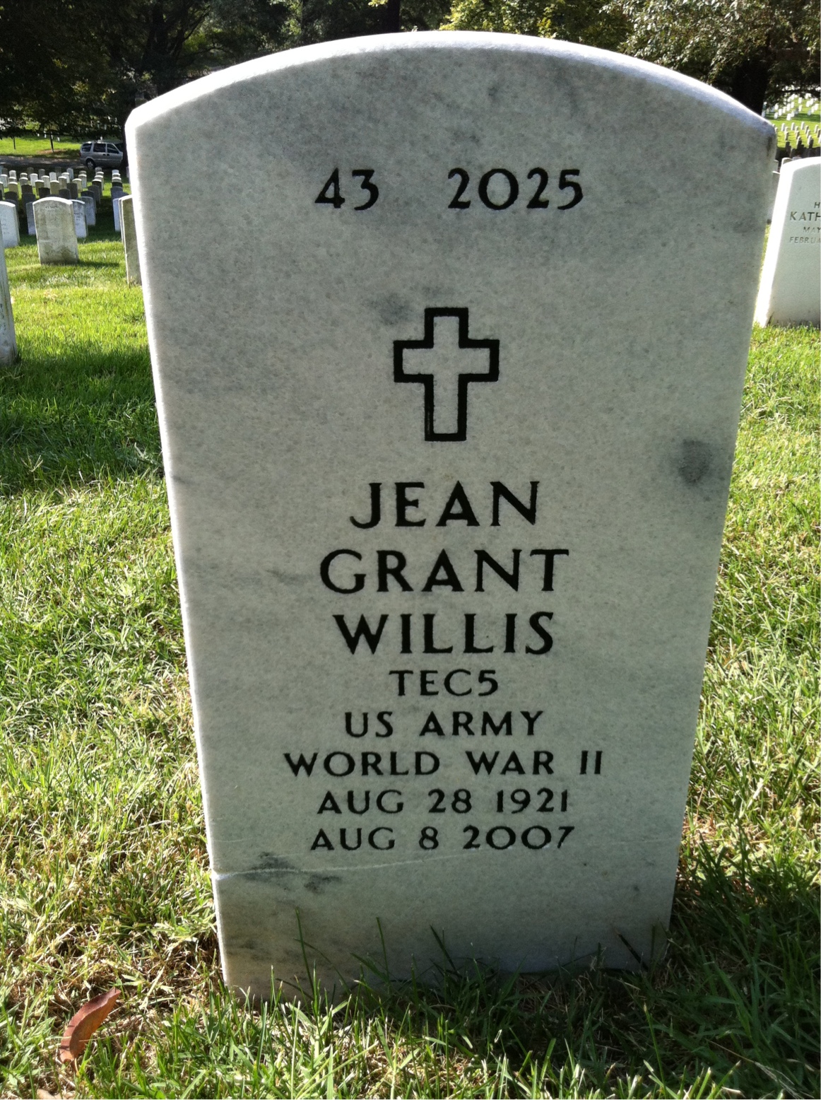 Back of headstone — Jean Willis