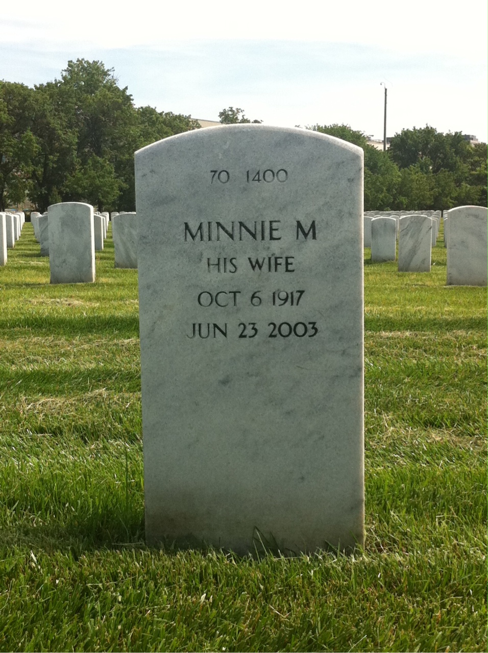 Back of headstone — Minnie Collins