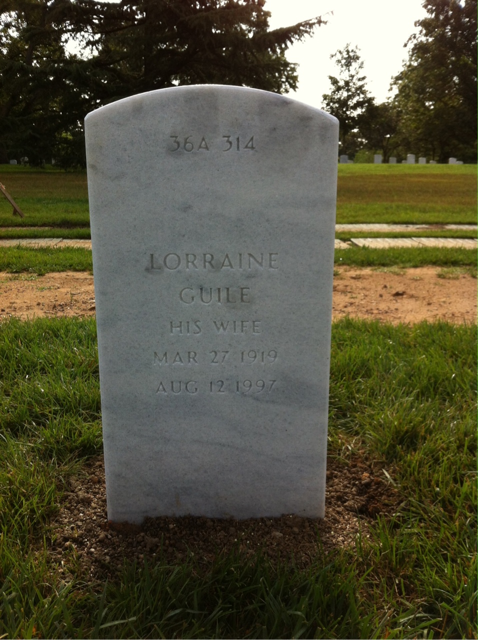 Back of headstone — Lorraine Armstrong