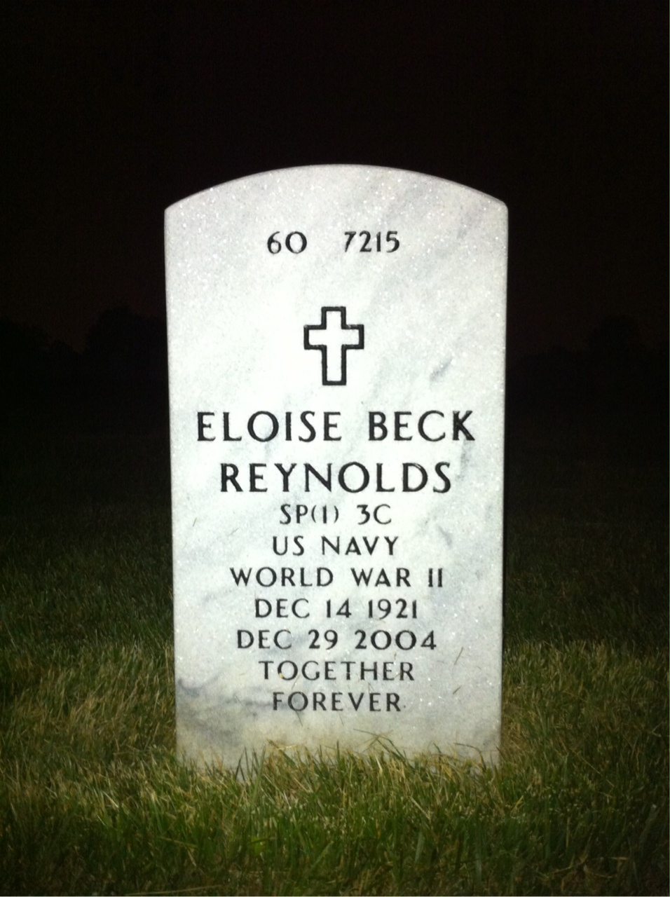 Back of headstone — Eloise Reynolds