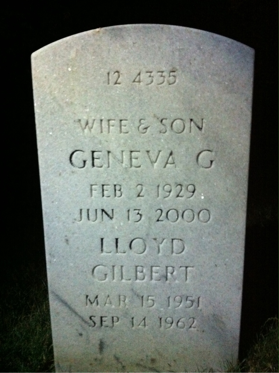 Back of headstone — Geneva Mosley
