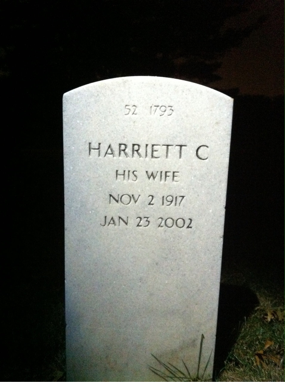 Back of headstone — Harriett Murray