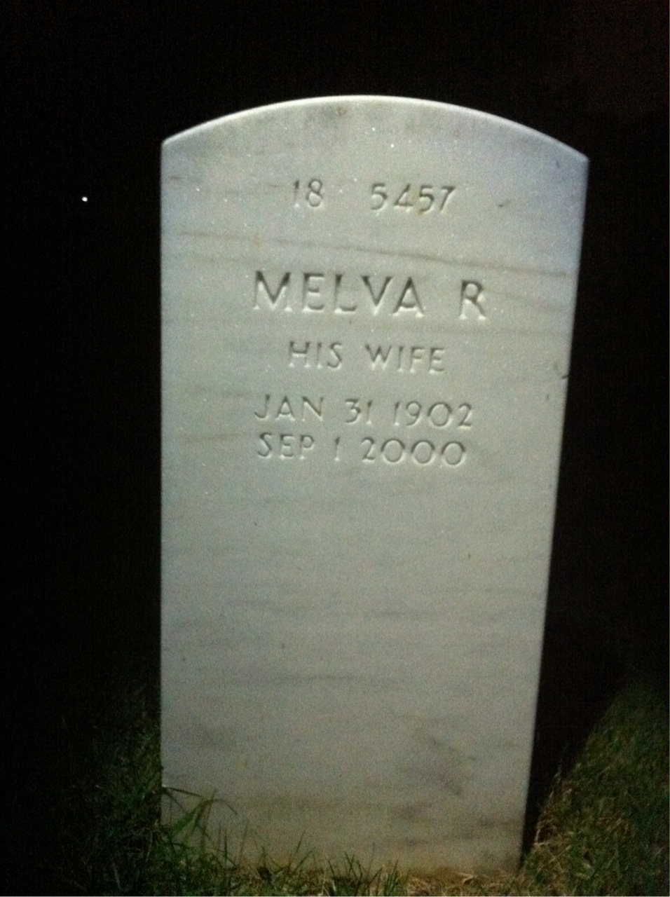 Back of headstone — Melva Mills