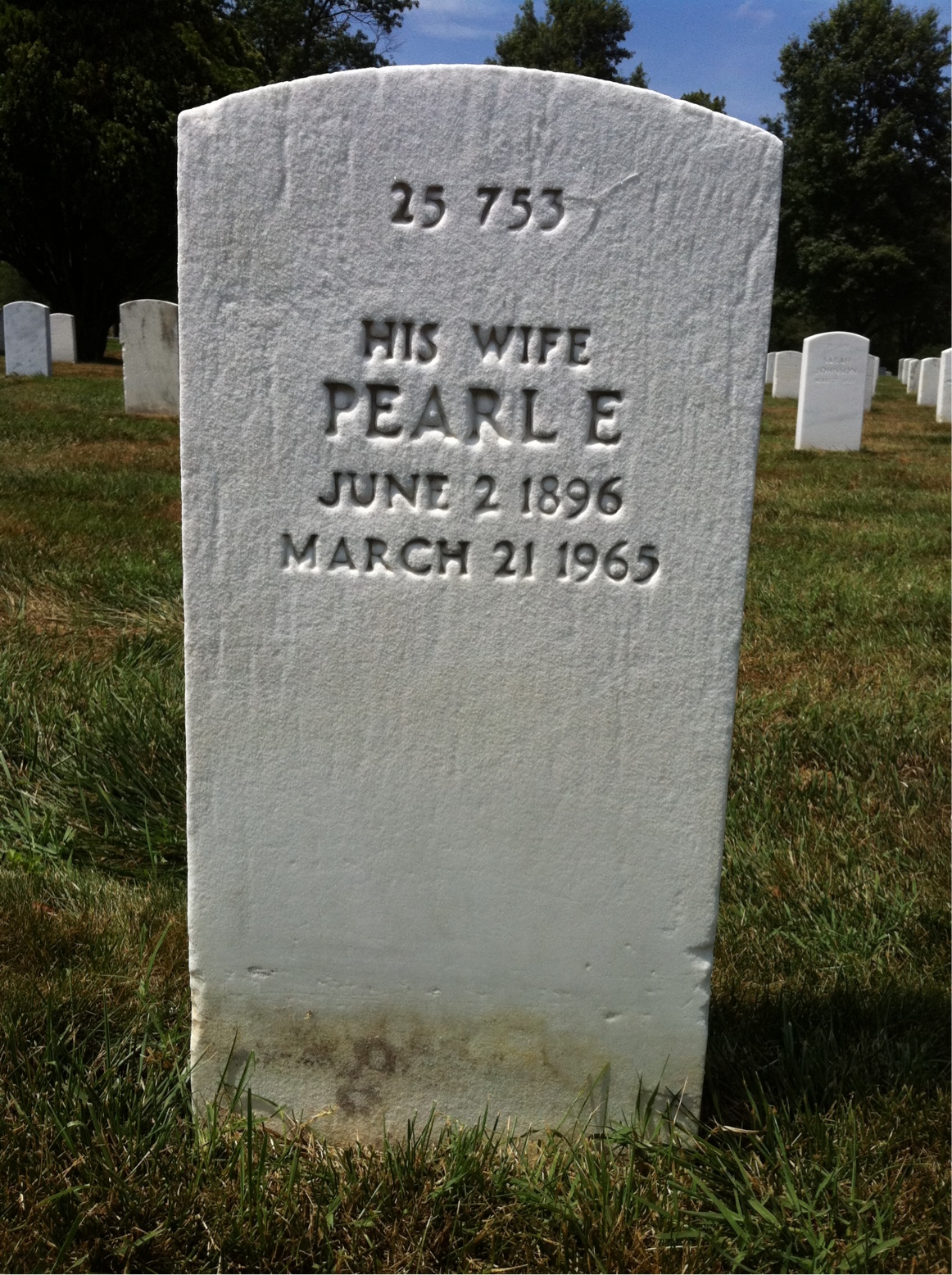 Back of headstone — Pearl Addison