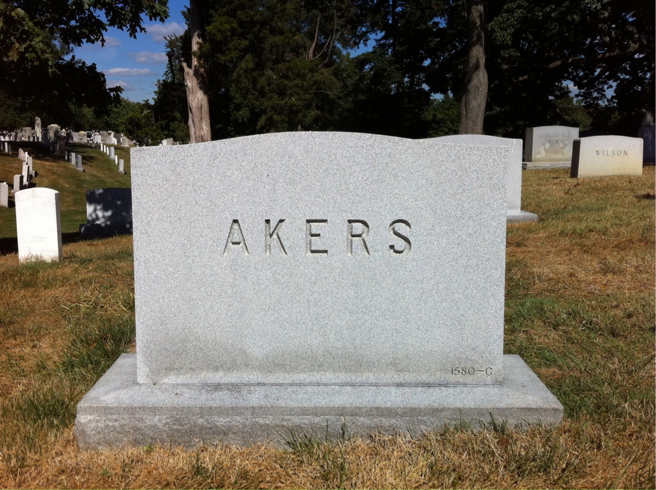 Back of headstone — William Akers