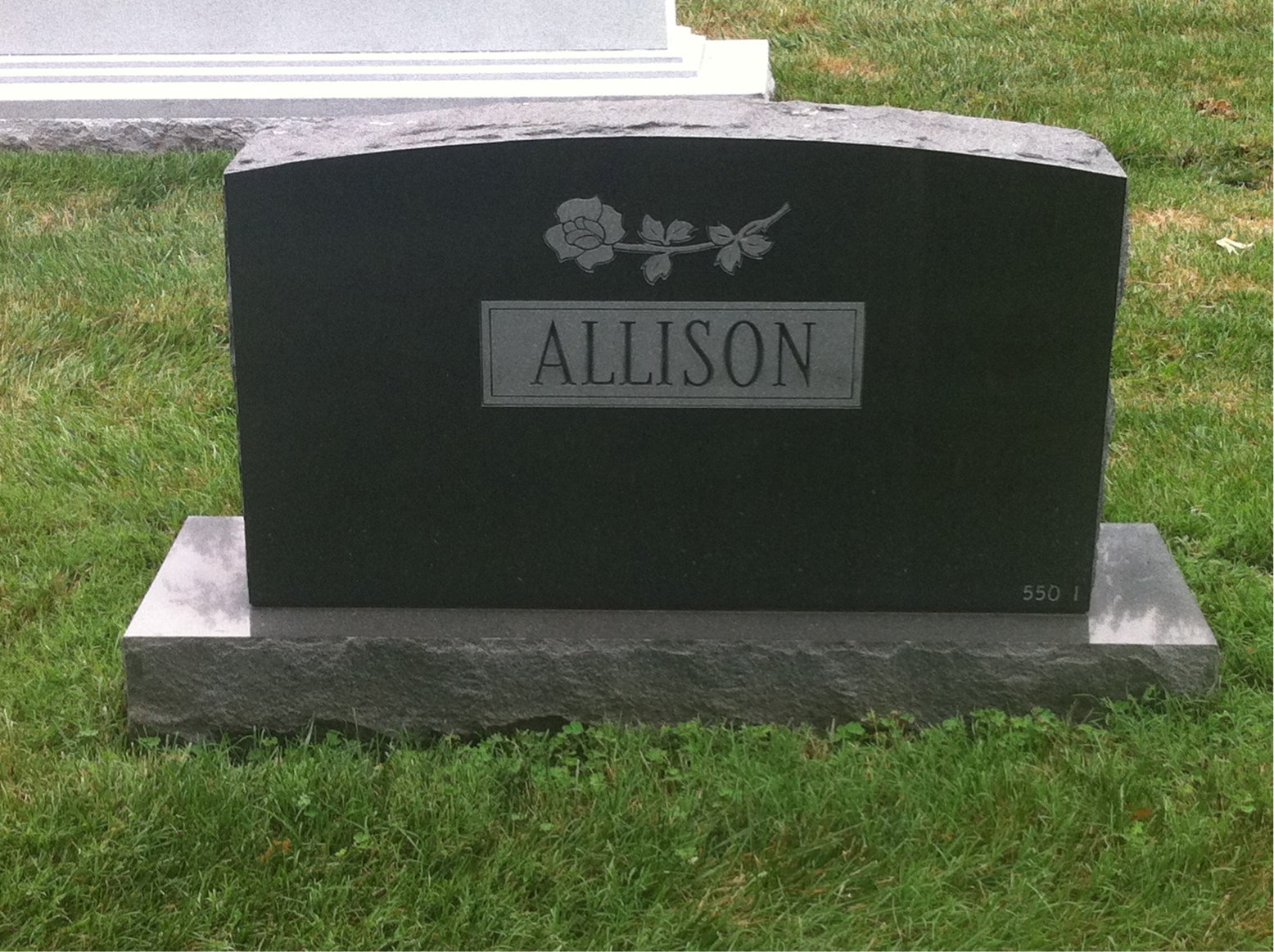 Back of headstone — Obit Allison
