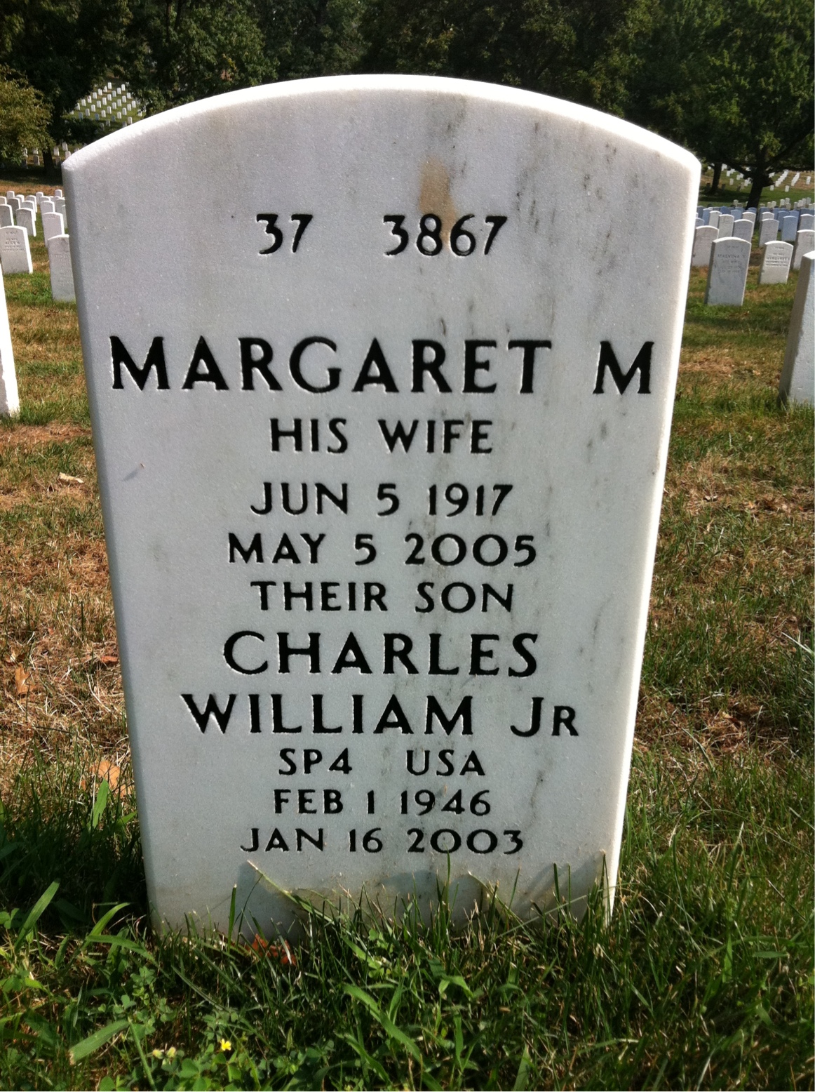 Back of headstone — Charles Weidinger