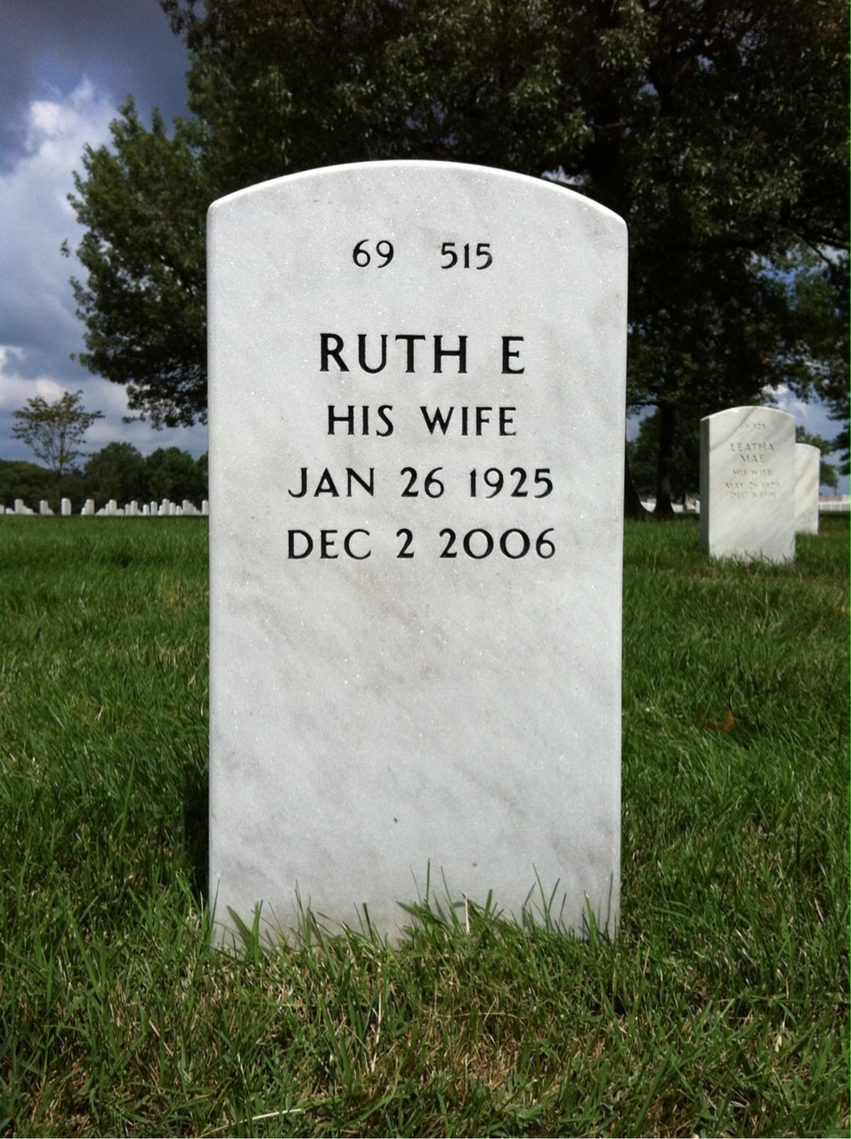 Back of headstone — Vernon Branch