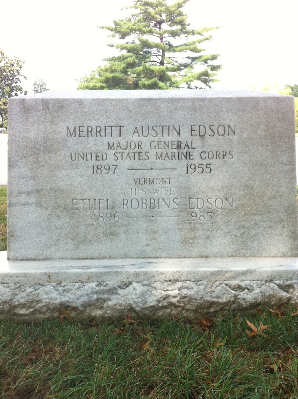 Headstone shared by 2 interments, including Merritt A. Edson