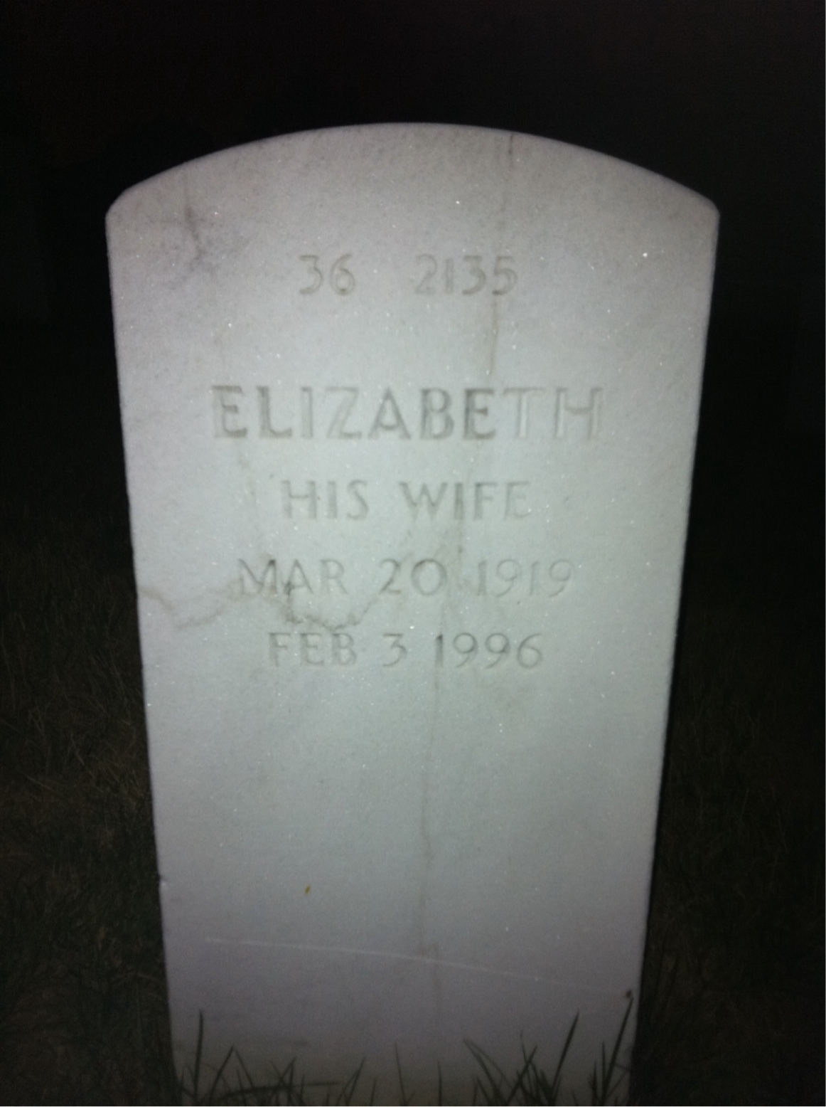 Back of headstone — Elizabeth Bane