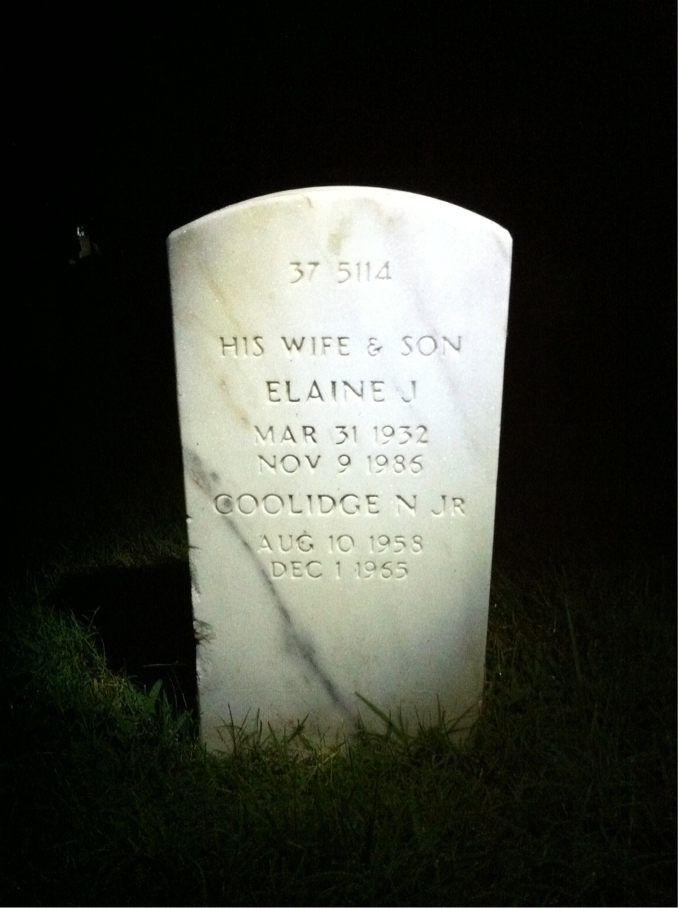 Back of headstone — Coolidge N Mccants