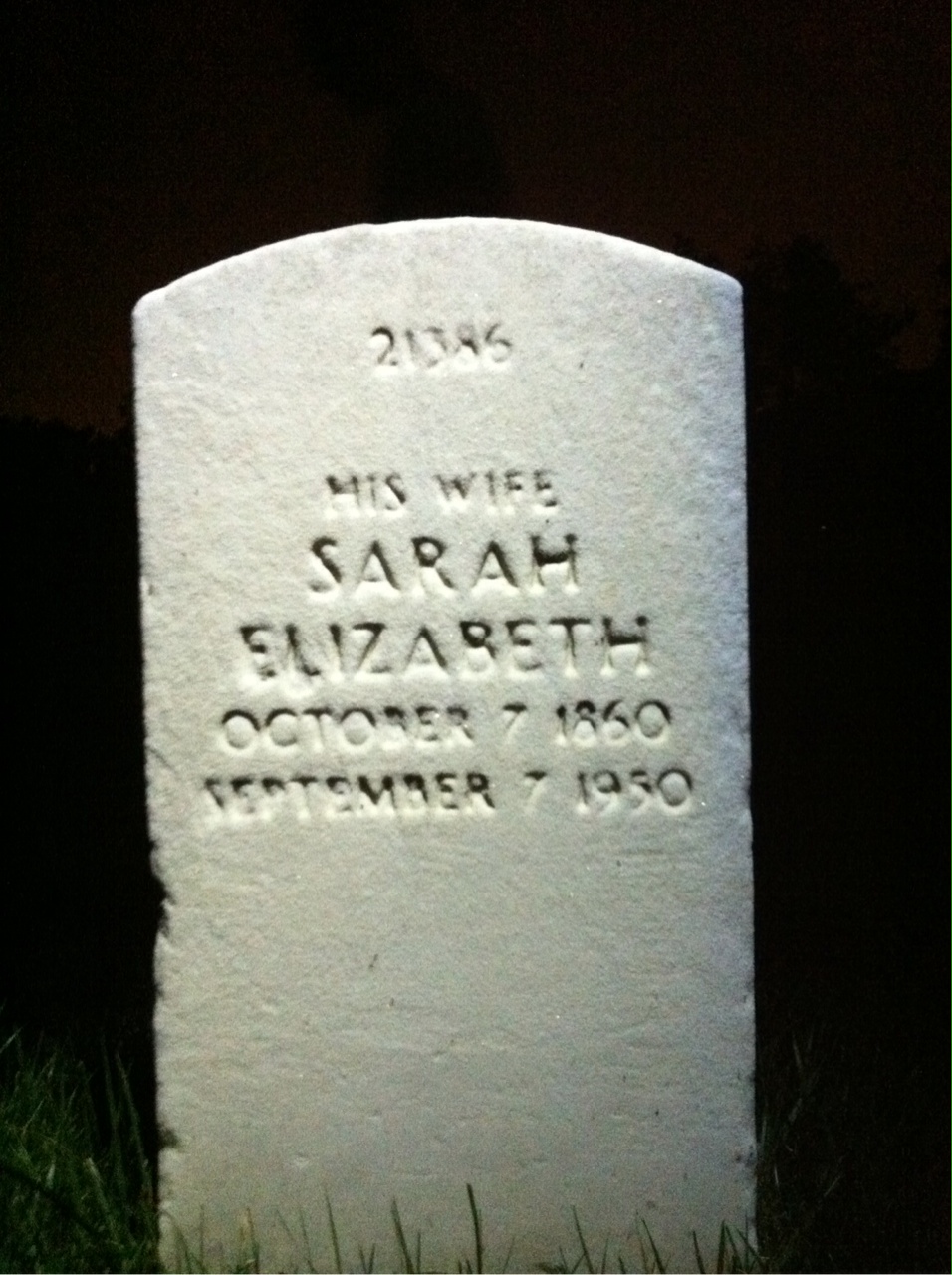 Back of headstone — Sarah Collins