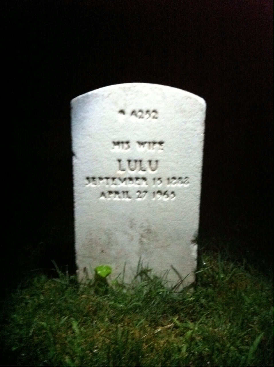 Back of headstone — Lulu Bogle