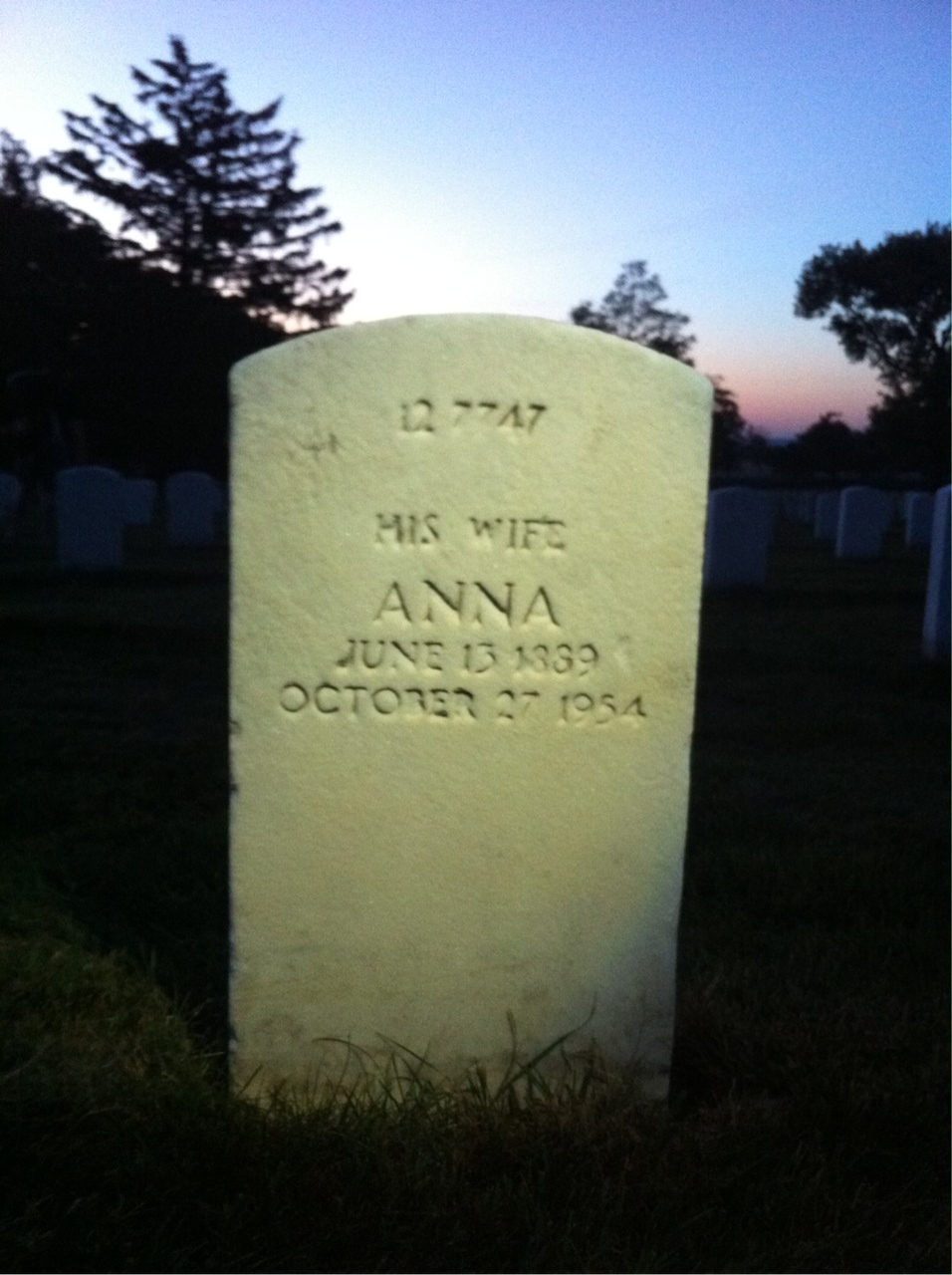 Back of headstone — Anna Mizell