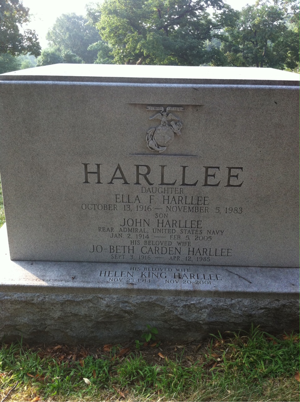 Back of headstone — John Harllee