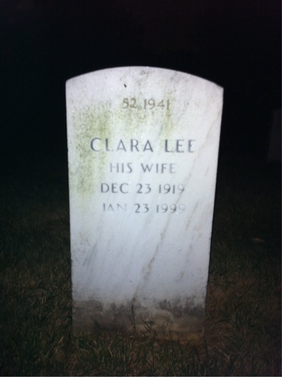 Back of headstone — Clara Mills