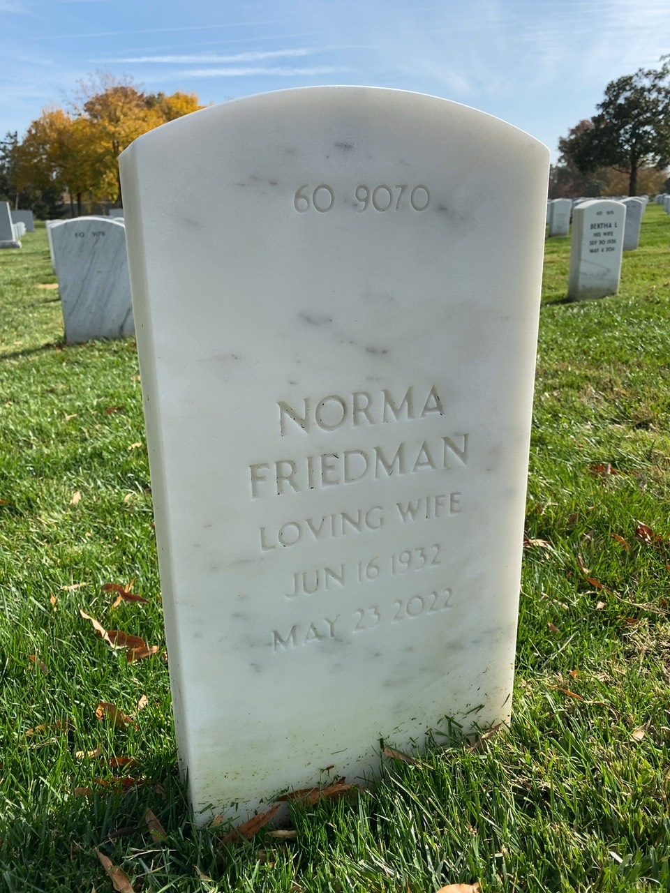 Back of headstone — Fred Leonard Friedman