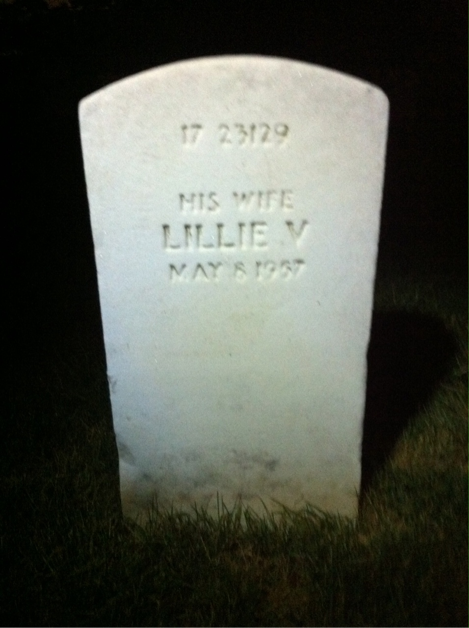 Back of headstone — Lillie Alley