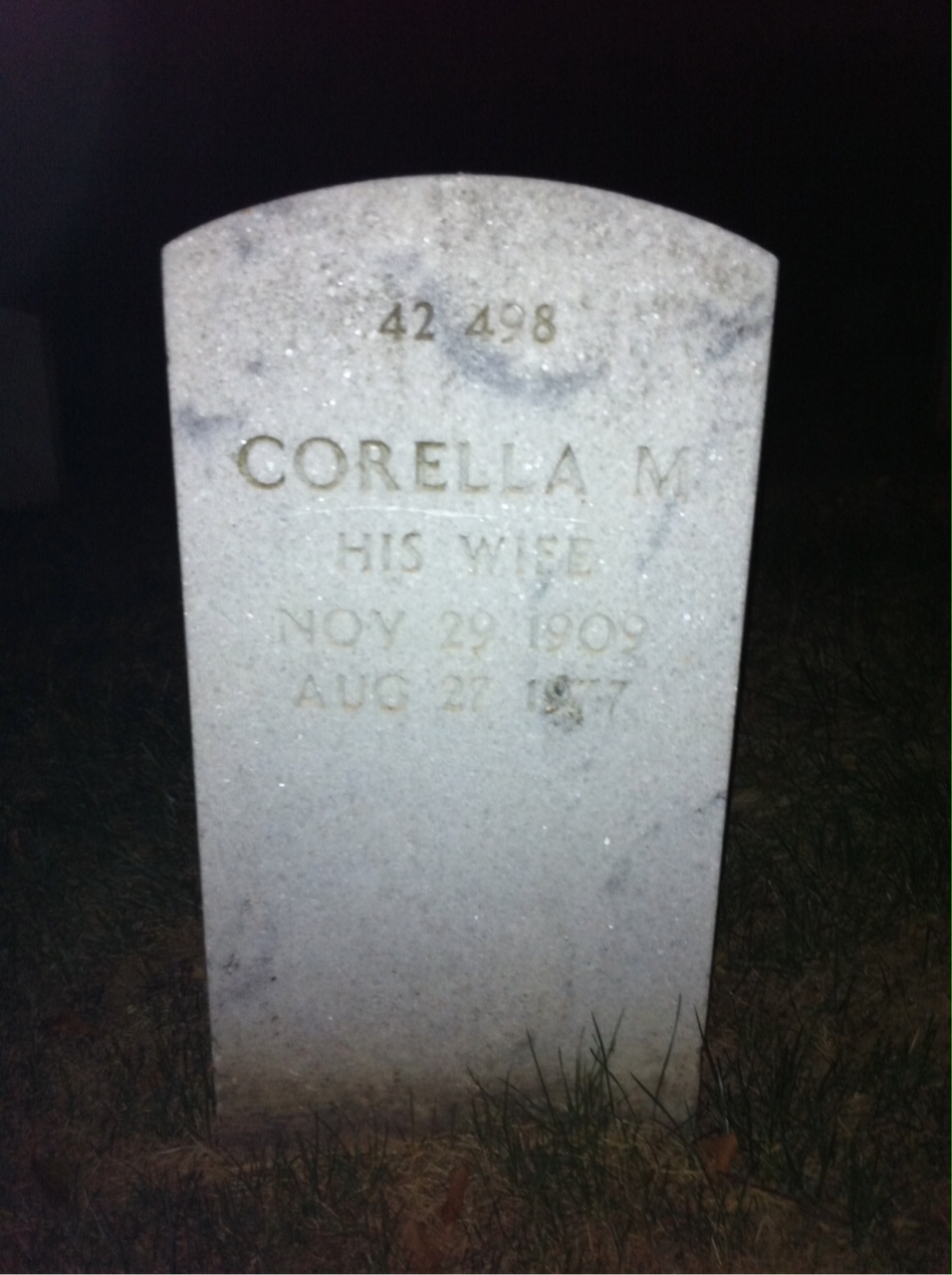 Back of headstone — Corella Benoit