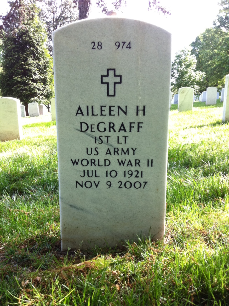 Back of headstone — Aileen Degraff
