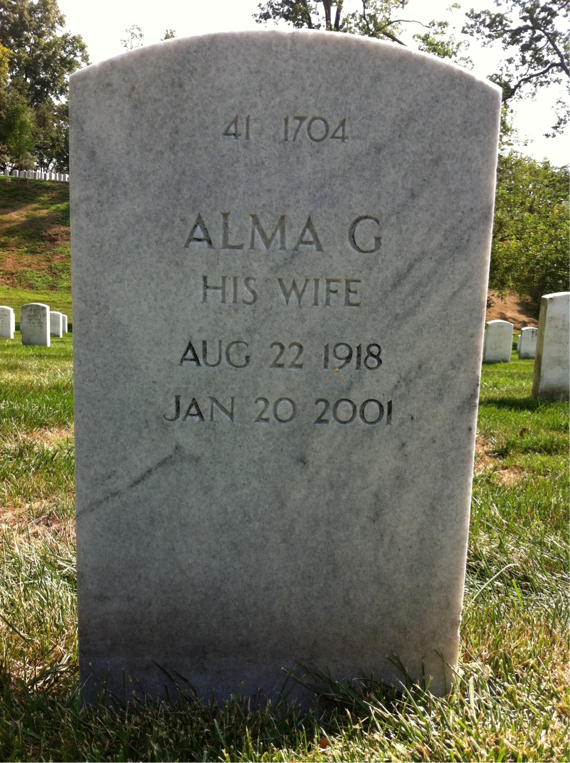 Back of headstone — Alma Mulligan