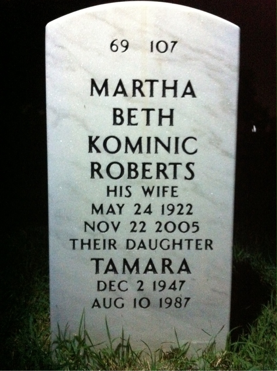 Back of headstone — Stanley Kominic