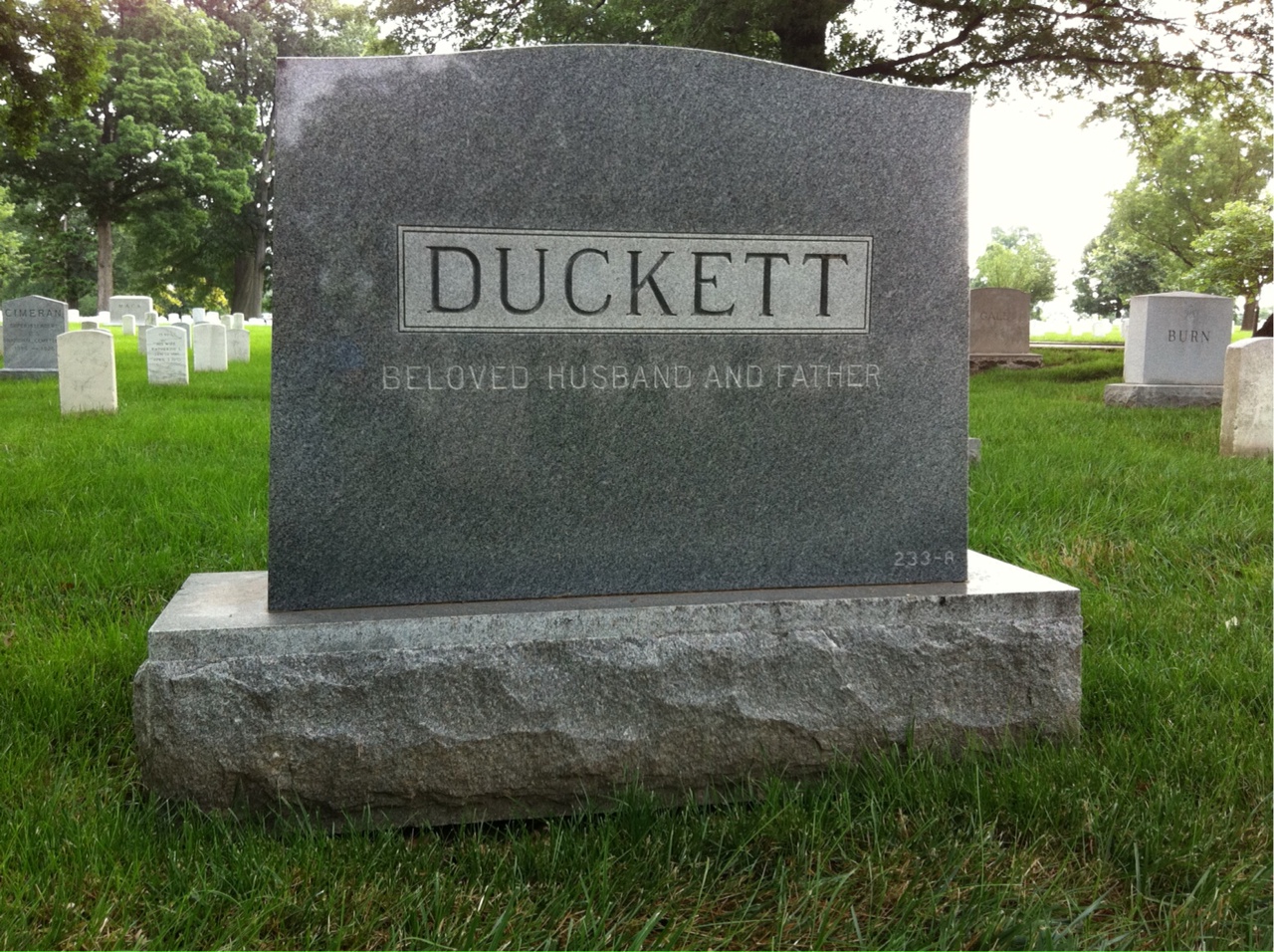 Back of headstone — John Duckett