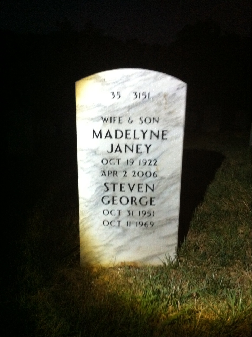 Back of headstone — George Yale