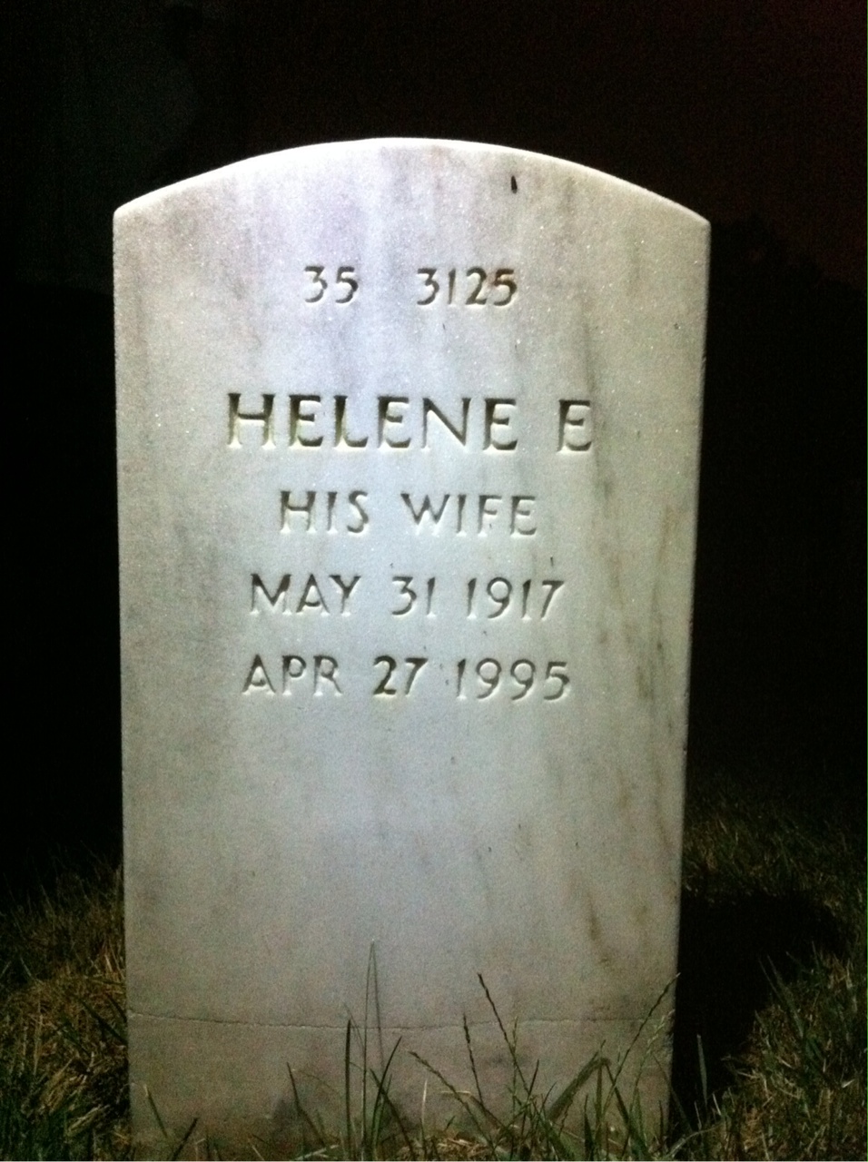 Back of headstone — Helene Benz