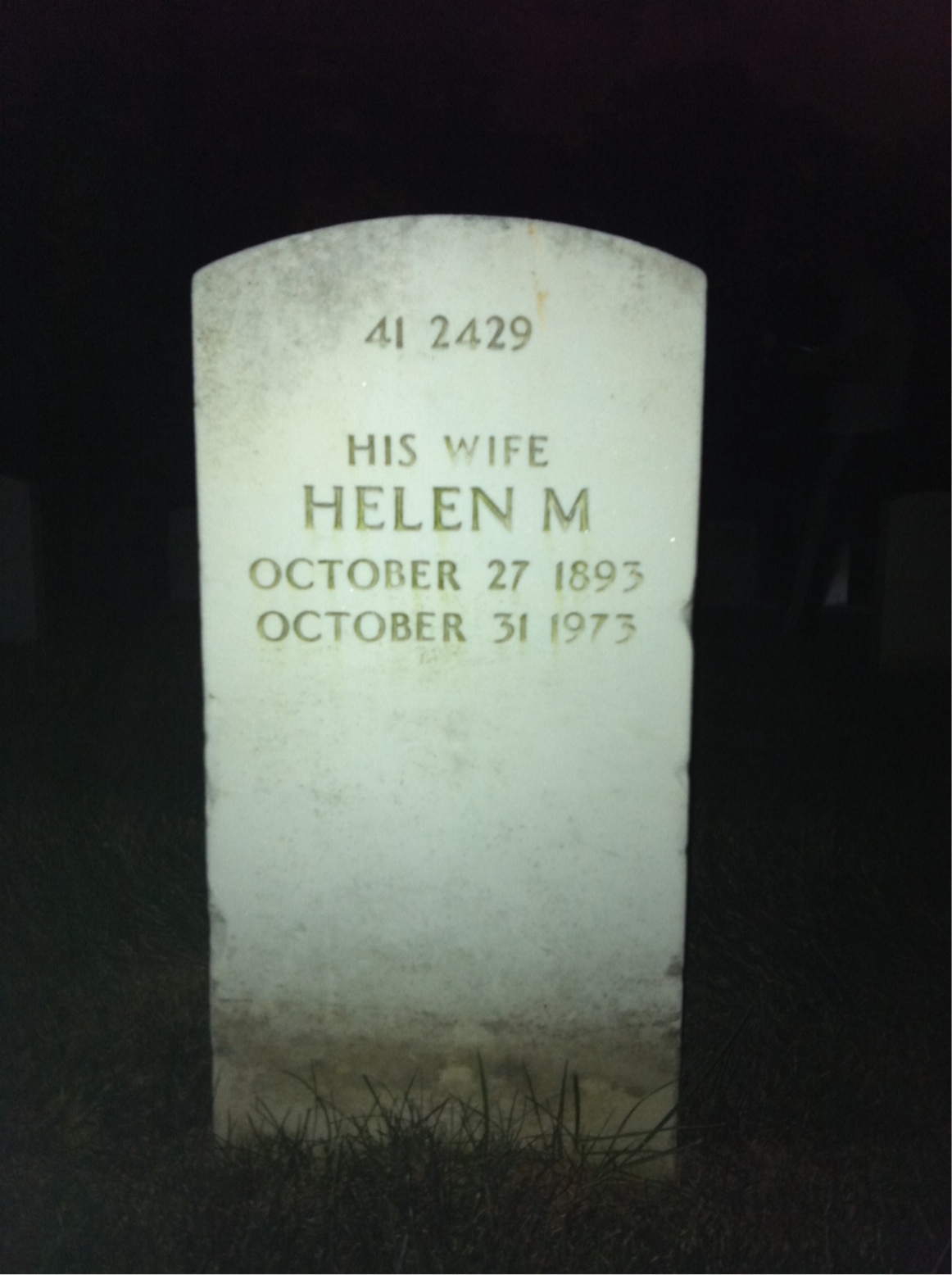 Back of headstone — Helen Alexis