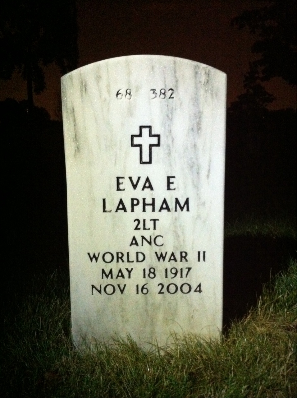 Back of headstone — Eva Lapham