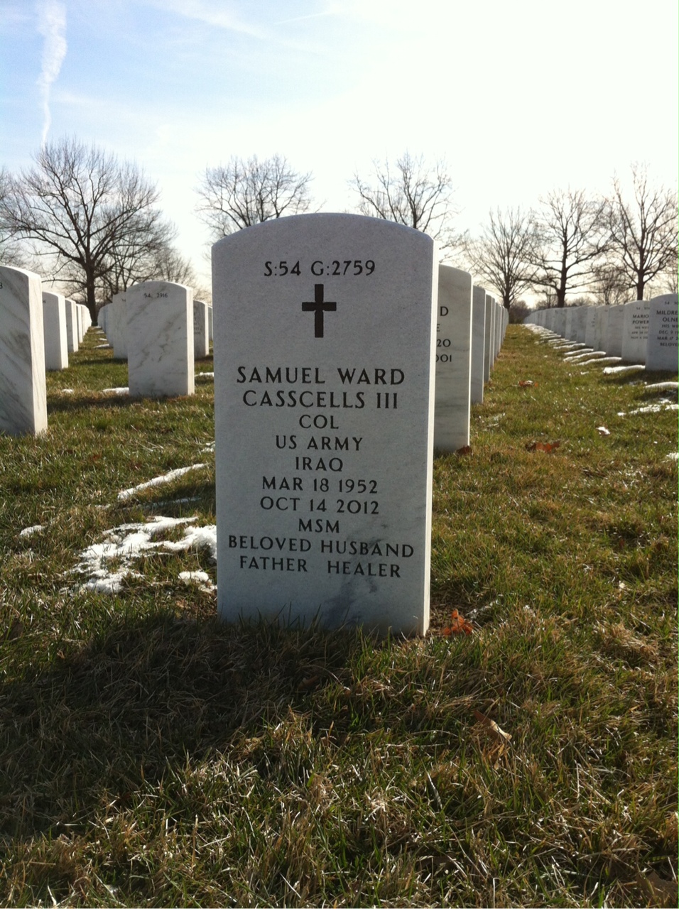 Back of headstone — Samuel Casscells