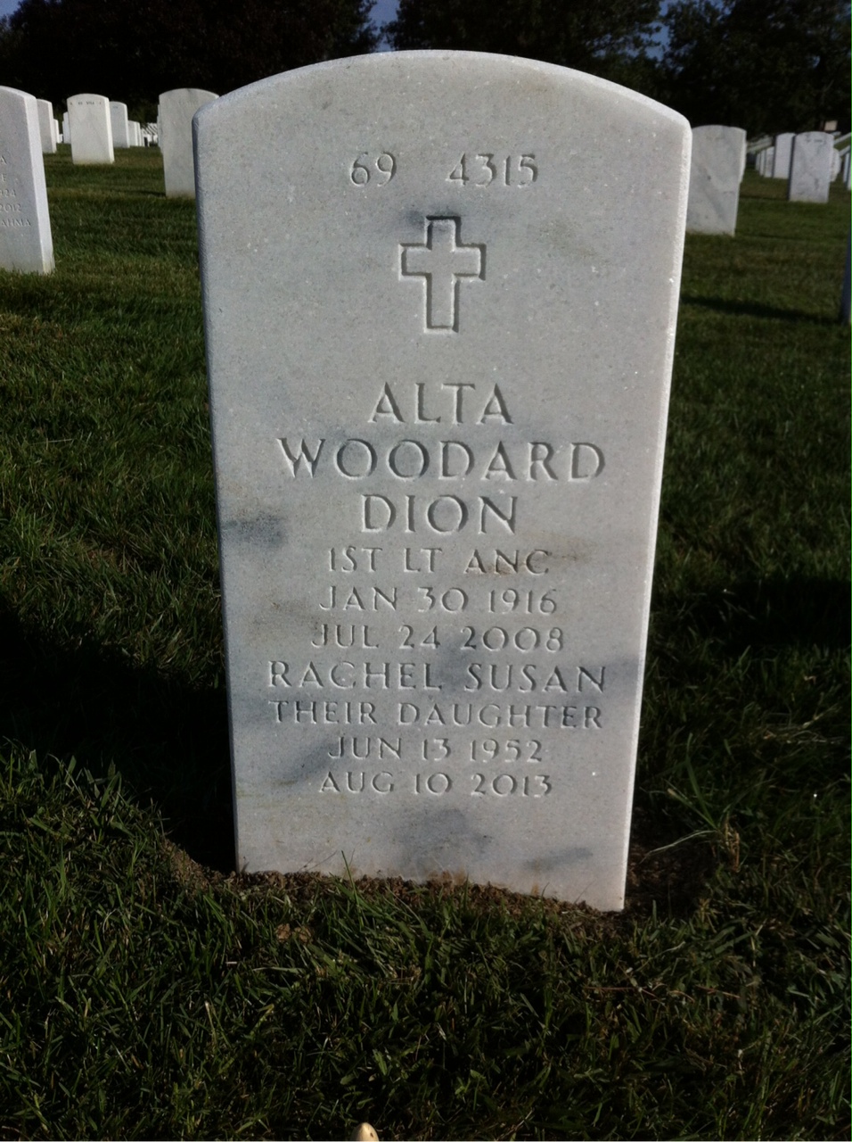 Back of headstone — Alta Dion