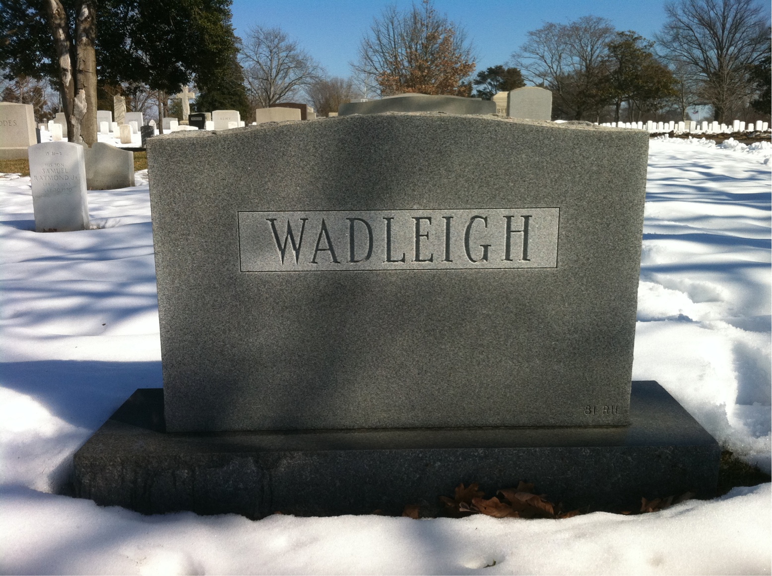 Back of headstone — John Wadleigh