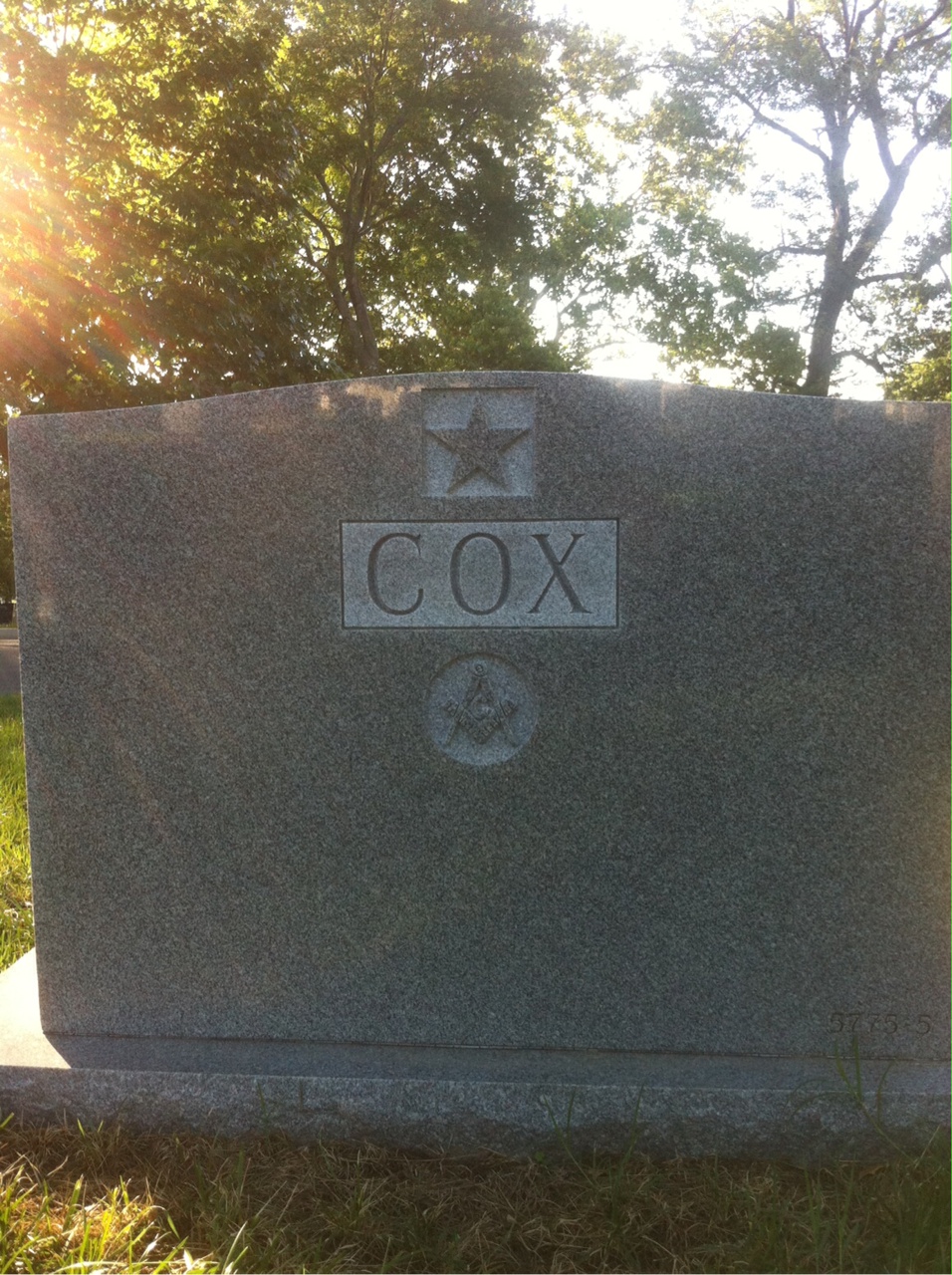 Back of headstone — Mildred Cox