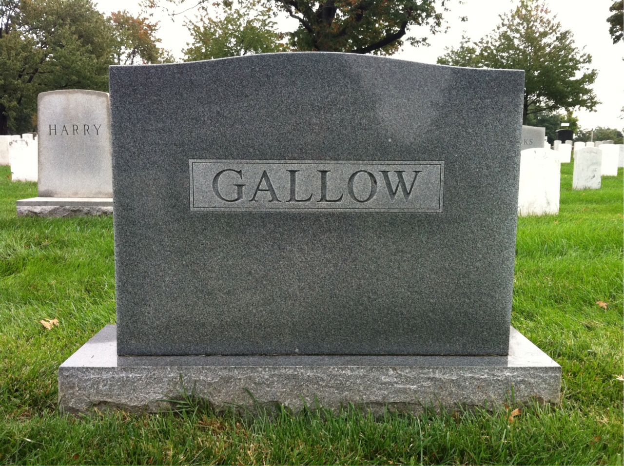 Back of headstone — Arthur Gallow