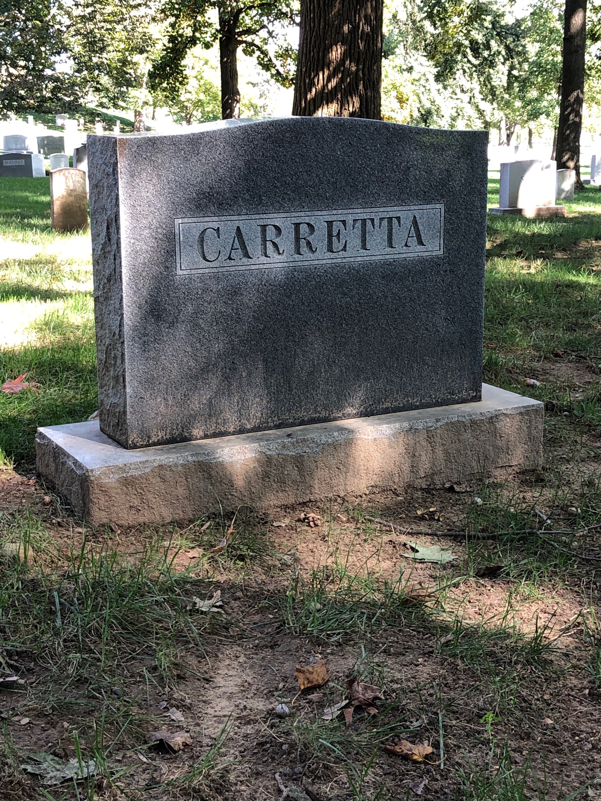 Back of headstone — Albert Aloysius Carretta