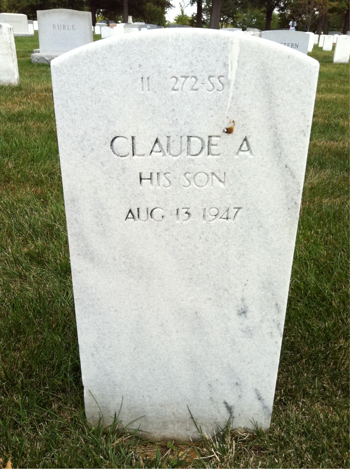 Back of headstone — Claude Barrow