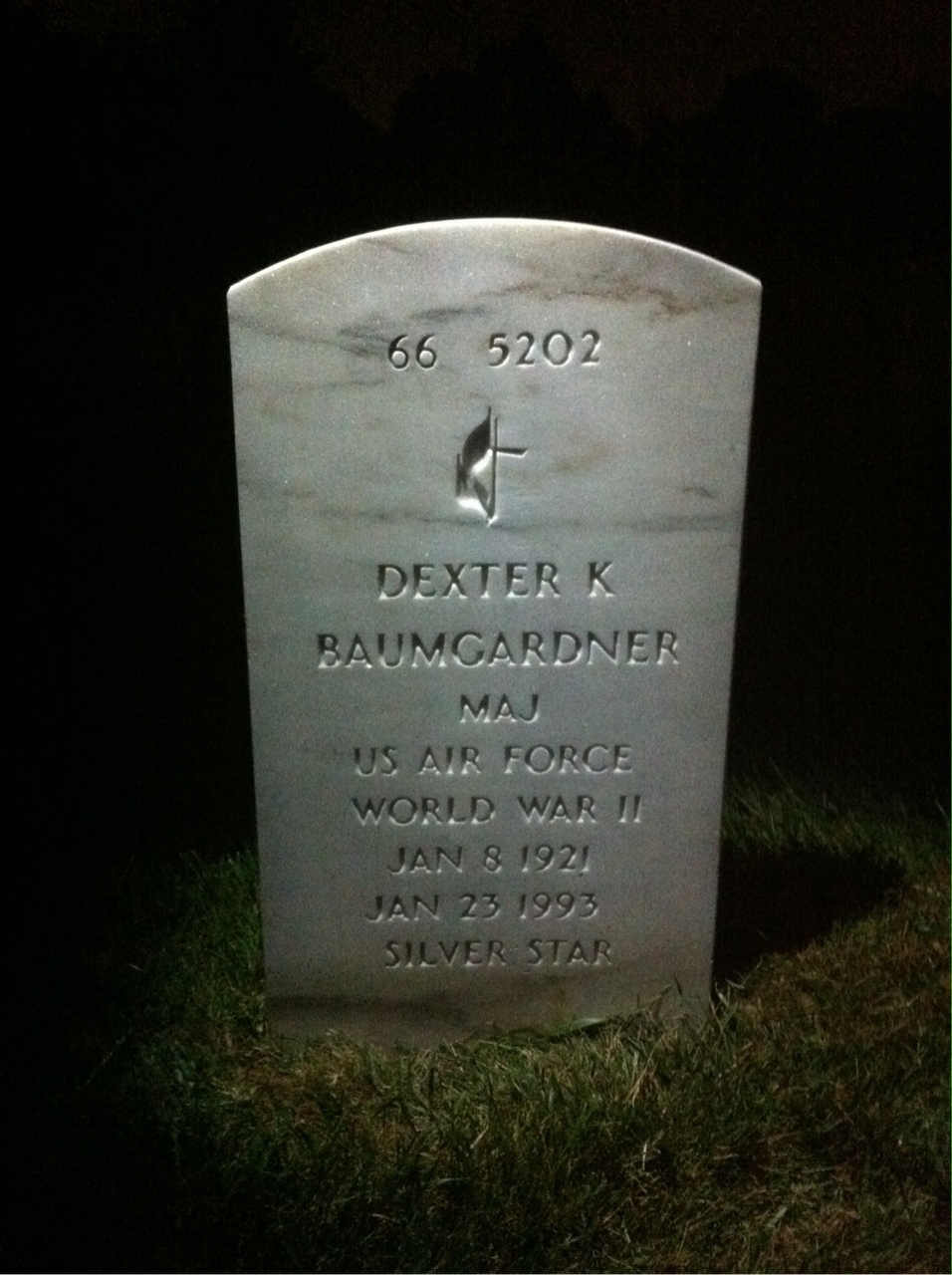 Back of headstone — Dexter Baumgardner